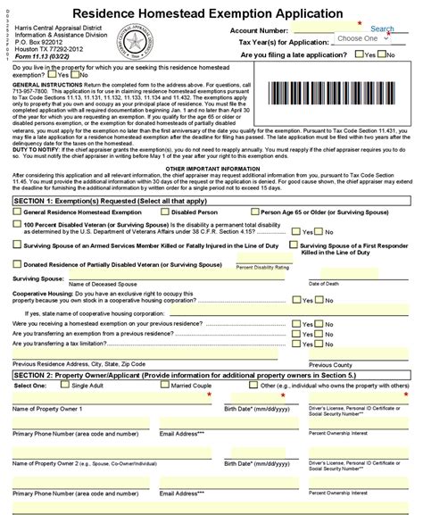 Homestead Exemption Application .